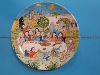 cod.art: ro08b - Piatto (fronte) in ceramica cm 35 circa e dipinto a mano "Famiglia Mia". Ti piacerebbe realizzare un piatto per la tua famiglia? contattaci e ti diremo come fare.